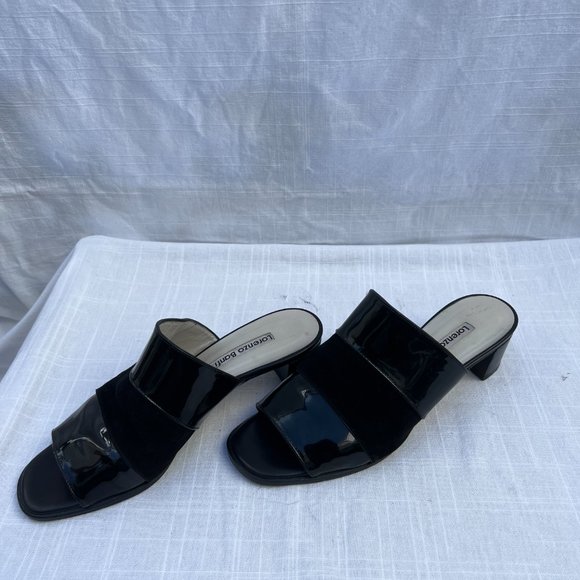 Lorenzo Banfi Slip On Open Toe Patent Leather Cuban Heel Shoes Black Size 37.5 - Picture 4 of 7
